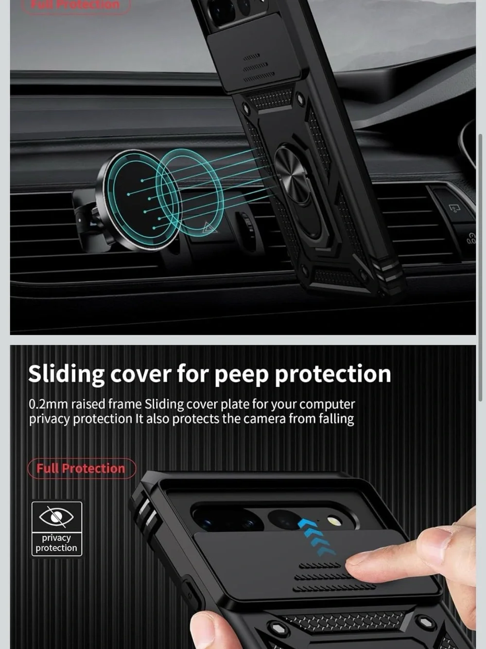 Rugged Black Slide Cover Case for Google Pixel 7 Pro